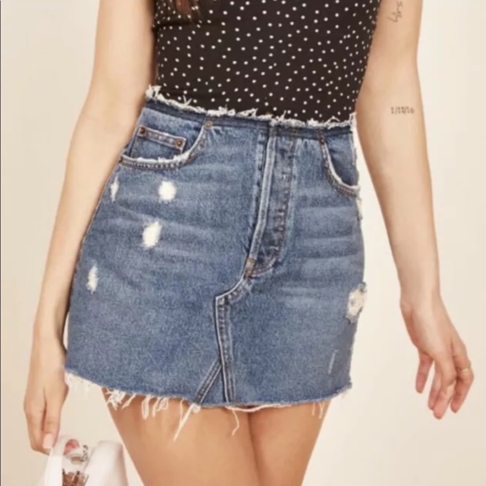 Reformation Westin Rigid Denim Skirt Raw Edge